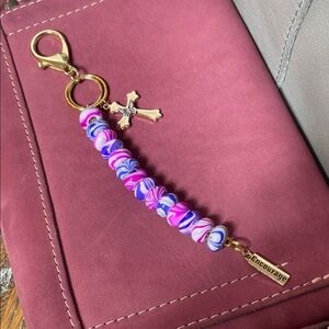 NEW Portland Leather Compatible Cross “Encourage” Beaded Gold Keychain Bag Charm